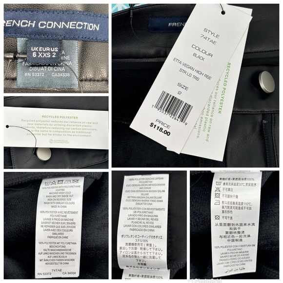 French Connection NWT Etta Black Vegan High Rise Straight Leg Trousers, 2 - Picture 15 of 15
